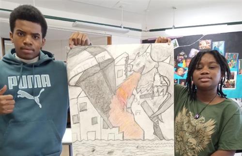  2 Students showing their art work!
